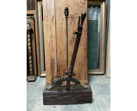 UPCYCLED GREENHOUSE OPENER STANDARD LAMP APPROX 80CM HIGH 