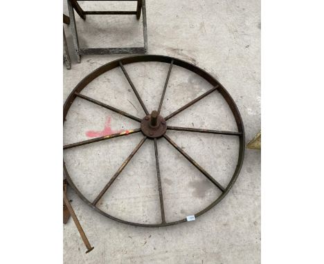 A VINTAGE CAST IRON CART WHEEL (D:107CM) 