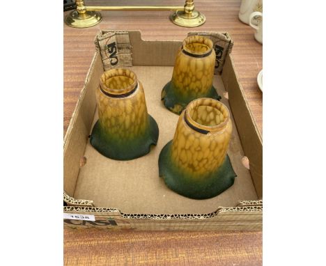 THREE RETRO COLOURED GLASS LIGHT SHADES 