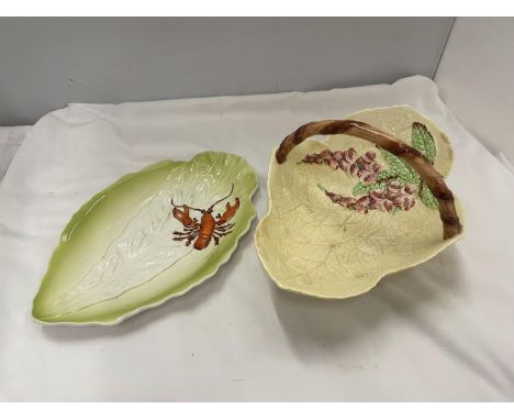 TWO PIECES OF CARLTON WARE (AUSTRALIA), ONE A MAJOLICA STYLE OVAL PLATE WITH LOBSTER DESIGN, THE OTHER A PALE YELLOW BASKET W