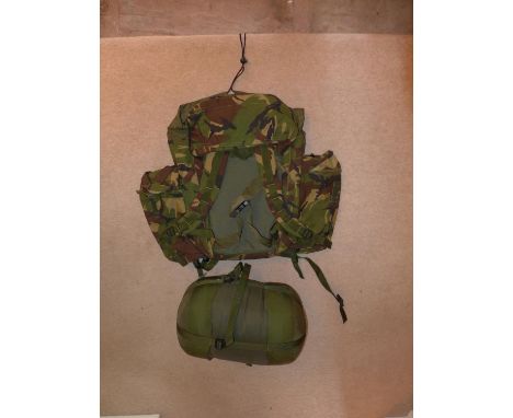 A BRITISH ARMY BERGEN BACKPACK AND A COMPRESSION BAG (2) 