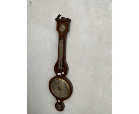 A VINTAGE WOODEN CASED BAROMETER 