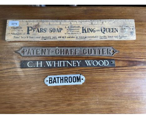 4 SMALL SIGNS TO INCLUDE - VICTORIAN ENAMEL BATHRROM SIGN 