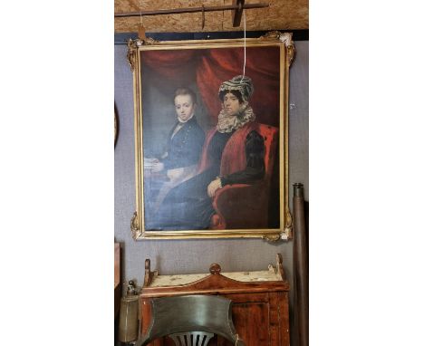 GEORGIAN DECORATIVE PORTRAIT OIL ON CANVAS - RE LINED - DAMAGE TO FRAME APPROX 115CM X 140CM 