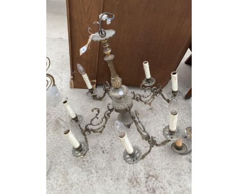 A DECORATIVE FOUR TWIN BRANCH CHANDELIER STYLE LIGHT FITTING 