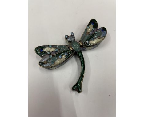 A ENAMEL AND JEWELLED DRAGON FLY BOX 