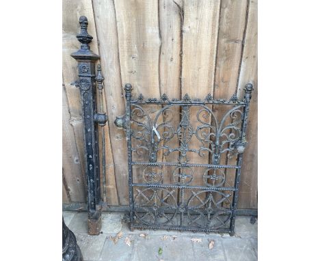 VICTORIAN CORBET OF WELLINGTON CAST IRON GATE + POST - REPAIRED APPROX 100CM X 150CM TO TOP OF POST 