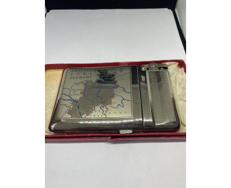 A WWII BRITISH ZONE GERMAN CIGARETTE CASE WITH ATTACHED LIGHTER 