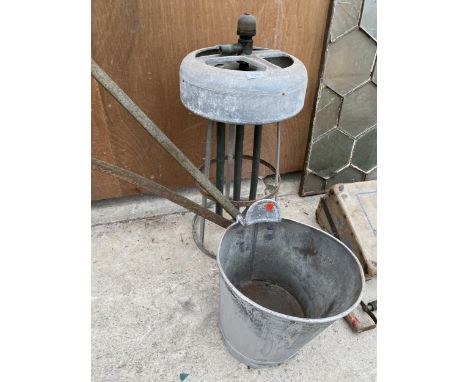 A VINTAGE BLOW MILK COOLER AND A GALVANISED COAL BUCKET 