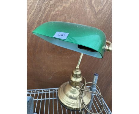 A BRASS BANKER'S DESK LAMP WITH GREEN GLASS SHADE 