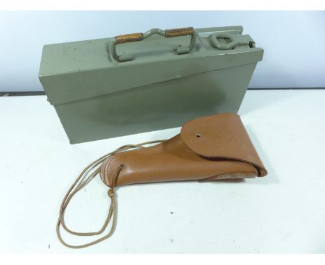 A GREEN PAINTED AMMUNITION BOX AND A LEATHER US HOLSTER (2) 