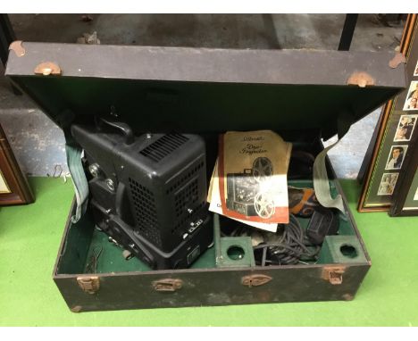 A VINTAGE DITMAR FILM PROJECTOR IN A CASE WITH INSTRUCTIONS AND ANCILLARIES 