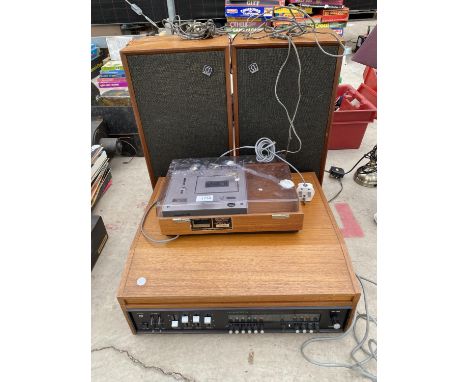 A DYNATRON RECORD PLAYER, CASSETTE PLAYER AND TWO SPEAKERS 