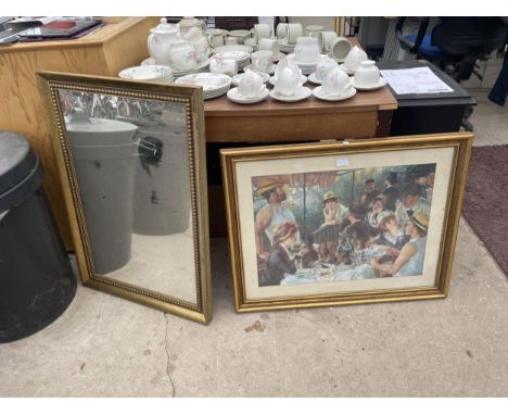 A FRAMED RENOIR PRINT AND A GILT FRAMED MIRROR 