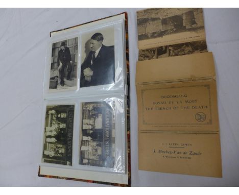 AN ALBUM CONTAINING APPROX. NINETY PHOTOS/POSTCARDS OF FIRST WORLD SOLDIERS, CAMP SCENES, AMUSING POSTCARDS, ADOLPH HITLER ET