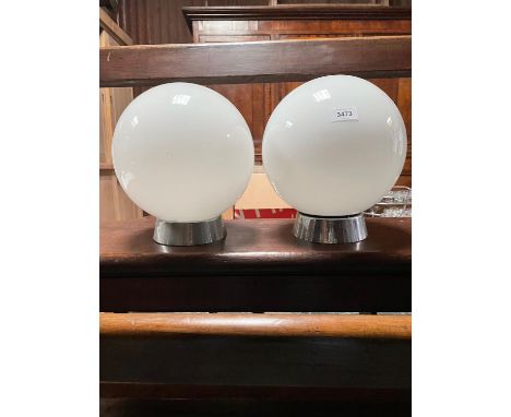PAIR OF OPALINE LIGHT SHADES WITH CHROME FITTING 