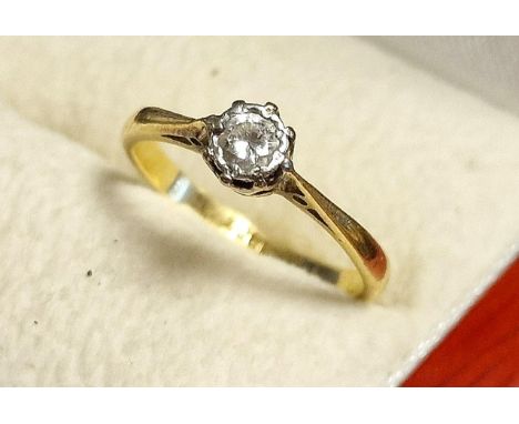 18ct Gold &amp; Diamond Solitaire Engagement Ring, size L &amp; 2.45g