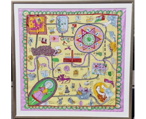 Grayson Perry (1960-) Framed The British Museum Map Silk Scarf - 100x110cm inc frame