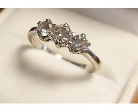 18ct White Gold &amp; Diamond Trilogy Three-Stone Engagement Ring - size M+0.5 &amp; 3.6g