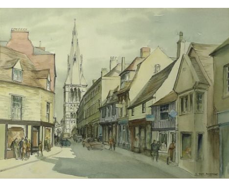 Gladys Rees Teesdale (British, 20th century): three watercolours to include 'St Mary's St. Stamford', depicting St Mary's chu