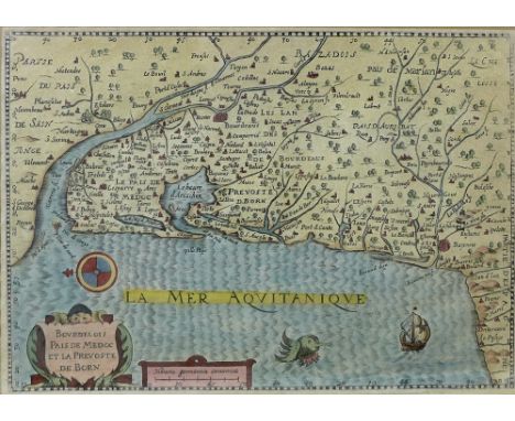 A 17th century French map titled 'Bourdelois Pais de Medoc et La Prevoste de Born', showing the coastline around Bordeaux, ha