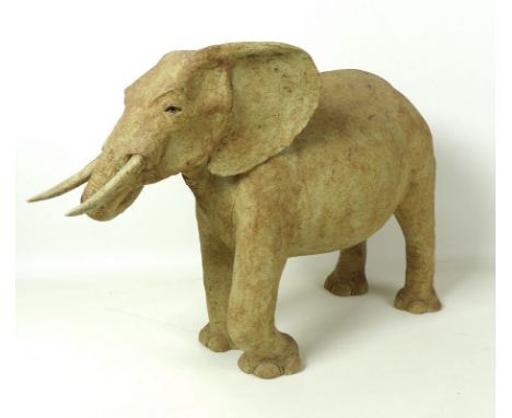 A large limited edition stoneware ceramic sculpture of an elephant, signed R Moor, with circular cypher, dated '98 and number
