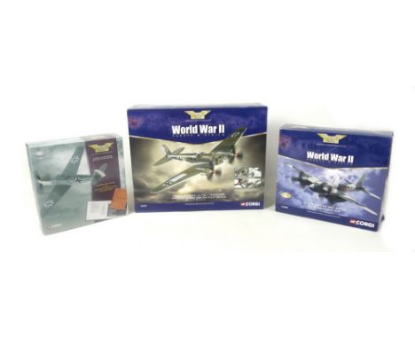 A group of three Corgi Aviation Archive models, comprising Heinkel HE111H-3-11/KG Hindenburg montidier August 1940, Battle of