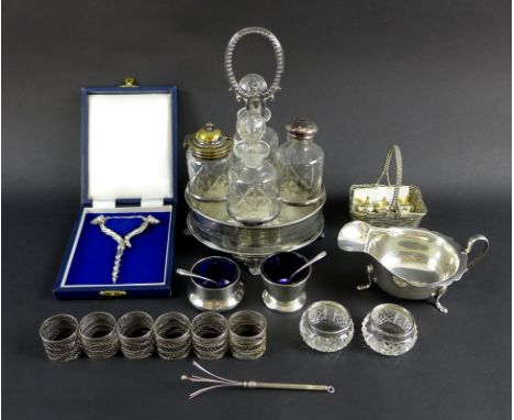 A collection of items including a good silver handled cork screw, the handle formed and trailing vines and bunches of grapes,