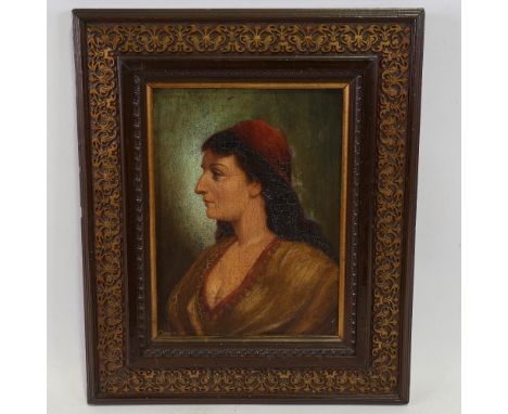 Alfred Ellis, Classical portrait of a woman, signed and dated 1891, 9.5" x 6.5", framedPaint crazing but paint all stable, no