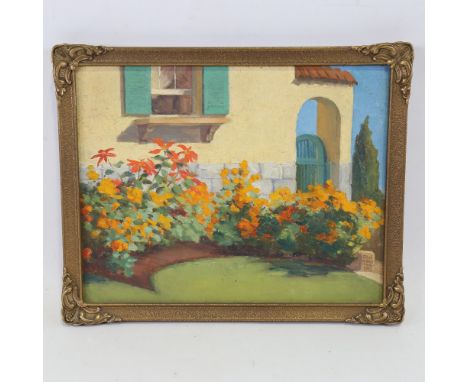 Ethel Stephens, oil on board, Green Cottage, signed and dated 1934, inscribed verso, 10" x 12.5", framedGood original conditi