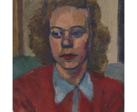 Mid-20th century oil on canvas, portrait of a woman, unsigned, 18" x 12", wood strip frameA few minor abrasions, the white sp
