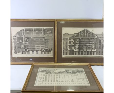 3 18th century architectural engravings, image 16" x 23", framedSlight paper discolouration and a few tiny fox marks 