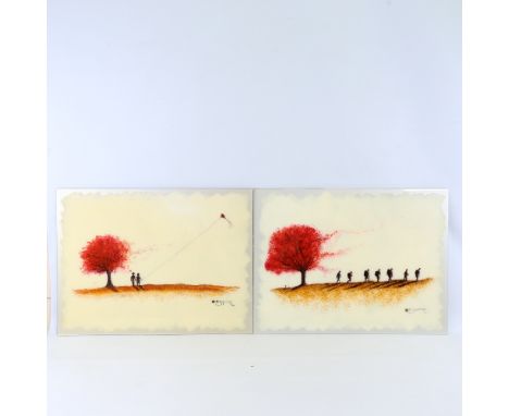 R Salter, 2 modern enamel paintings on aluminium, Poppy Tree and Waiting, signed with gallery receipt verso, 18" x 24", unfra