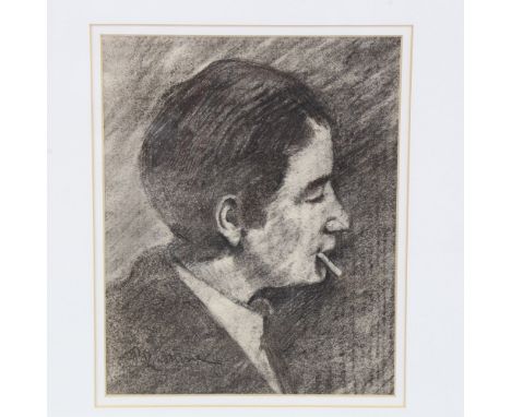 Ernest Zacharie (1849 - 1915), portrait of a man smoking, charcoal on paper, signed, 9" x 7.5", framedVery slight paper disco
