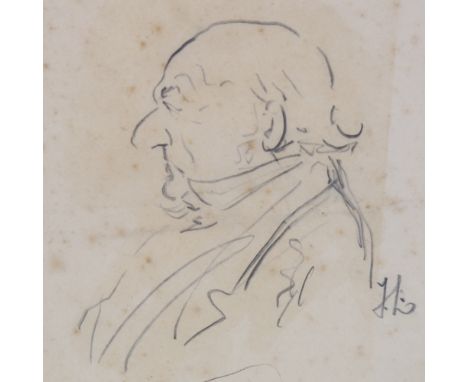 John Leech (1817 - 1864), pencil profile portrait, signed with monogram, 7" x 5.5", mountedLight foxing all over image, no ot