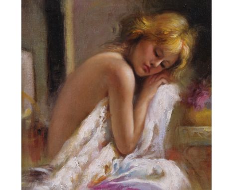 Contemporary oil on board, portrait of a girl, 16" x 12", framed 