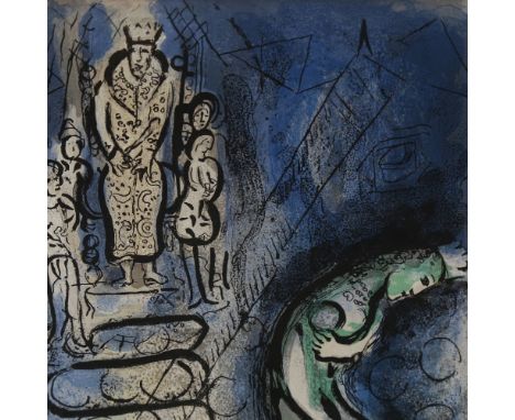 After Marc Chagall (1887 - 1985), Ahasuerus banishes Vashti, colour lithograph from the Bible Series, published by Mourlot Pa