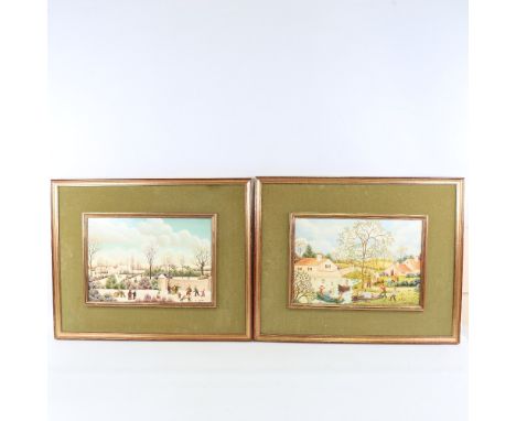 Christian La Motte, On The River and Le Tonneau, pair of oils on board, signed, 9.5" x 13.5", framed, provenance: Stacy-Marks