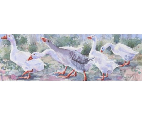 Mary Ann Rogers, Goose Step, limited edition lithograph, image 5" x 14", mountedGood condition 