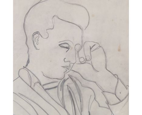 Marie Marevna (1892 - 1984), portrait study, possibly Diego Rivera, pencil on paper, unsigned, dated 1932, 20" x 13.5", mount