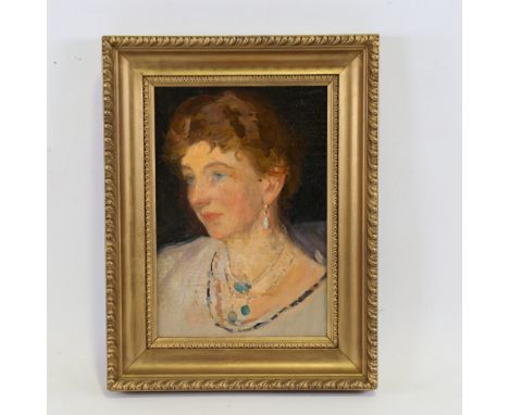 Early 20th century oil on canvas board, portrait of a woman, unsigned, 11" x 7", framedGood condition 