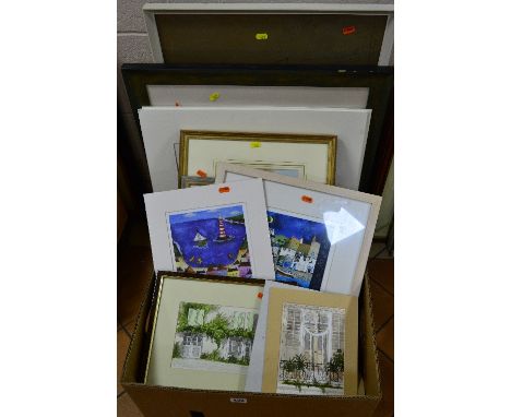 PICTURES AND PRINTS, a box of assorted pictures including two watercolours by Frank Buttenshaw, N.J.Owens pencil sketch of a 