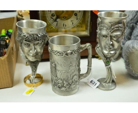 THREE ROYAL SELANGOR PEWTER LORD OF THE RINGS GOBLETS/TANKARDS (3)
