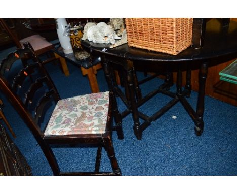 A DARK OAK GATE LEG TABLE, and four chairs (5)
