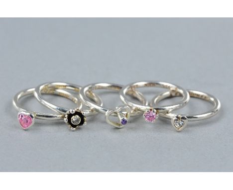 A SELECTION OF FIVE 925 SILVER STACKING RINGS, ring size I, approximate weight 9.1 grams