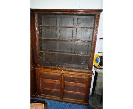 A VICTORIAN ROSEWOOD OPEN BOOKCASE, with double glazed doors, the upper section with three adjustable shelves and carved bead