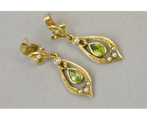 A PAIR OF 9CT PEARL AND TOURMALINE EARRINGS