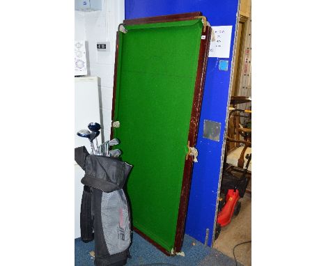 A RILEY 6' SLATE BED SNOOKER TABLE (a table top version) together with a mid century armchair, ladder and folding chair (4)