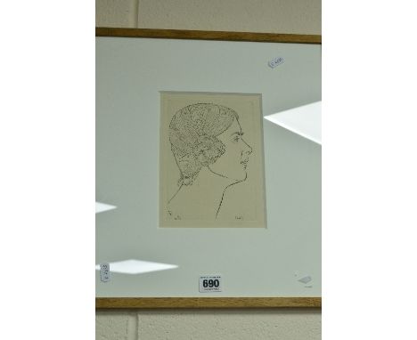 ERIC GILL (BRITISH 1882-1940) Portrait of Eliz. G, an engraving mounted, glazed and framed, label verso for Goldmark Gallery,