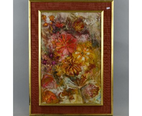 K SQUARE (CONTEMPORARY) 'FLOWERS', oil on board, signed Scraffito lower right, approximate size 65cm x 43cm